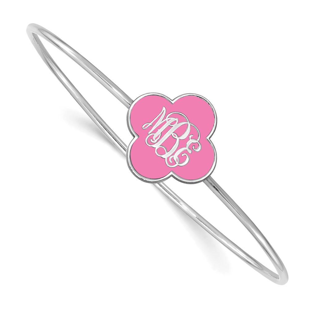 Sterling Silver/Rhodium-plated Epoxied Clover Monogram Bangle