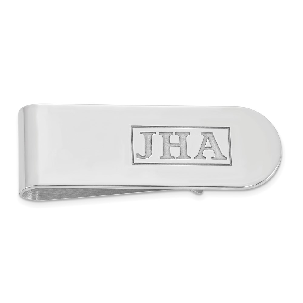 SS Rhodium-plated Recessed Letter Monogram Money Clip