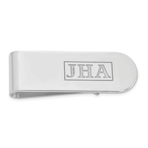 SS Rhodium-plated Recessed Letter Monogram Money Clip