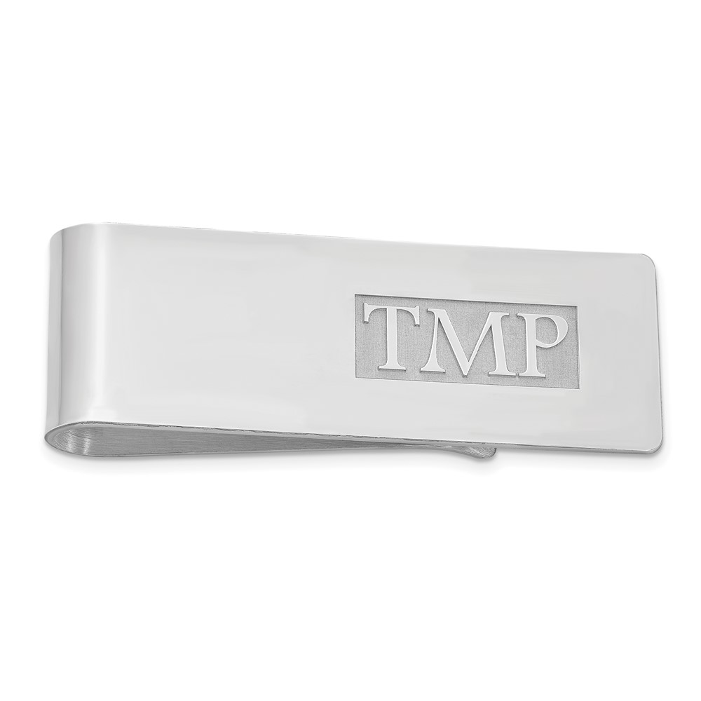 Sterling Silver Rhodium-plated Raised Letter Monogram Money Clip