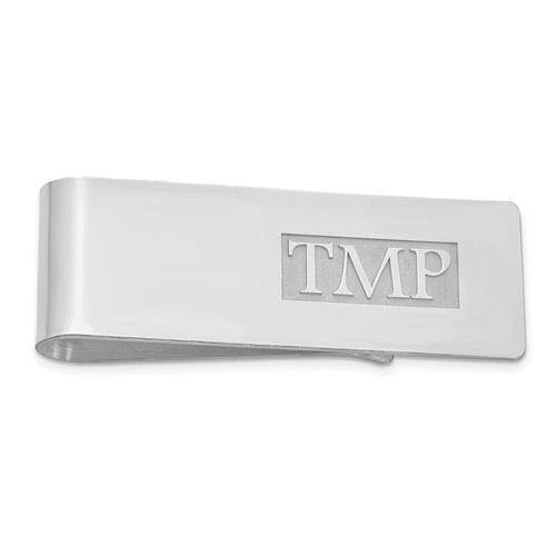 Sterling Silver Rhodium-plated Raised Letter Monogram Money Clip