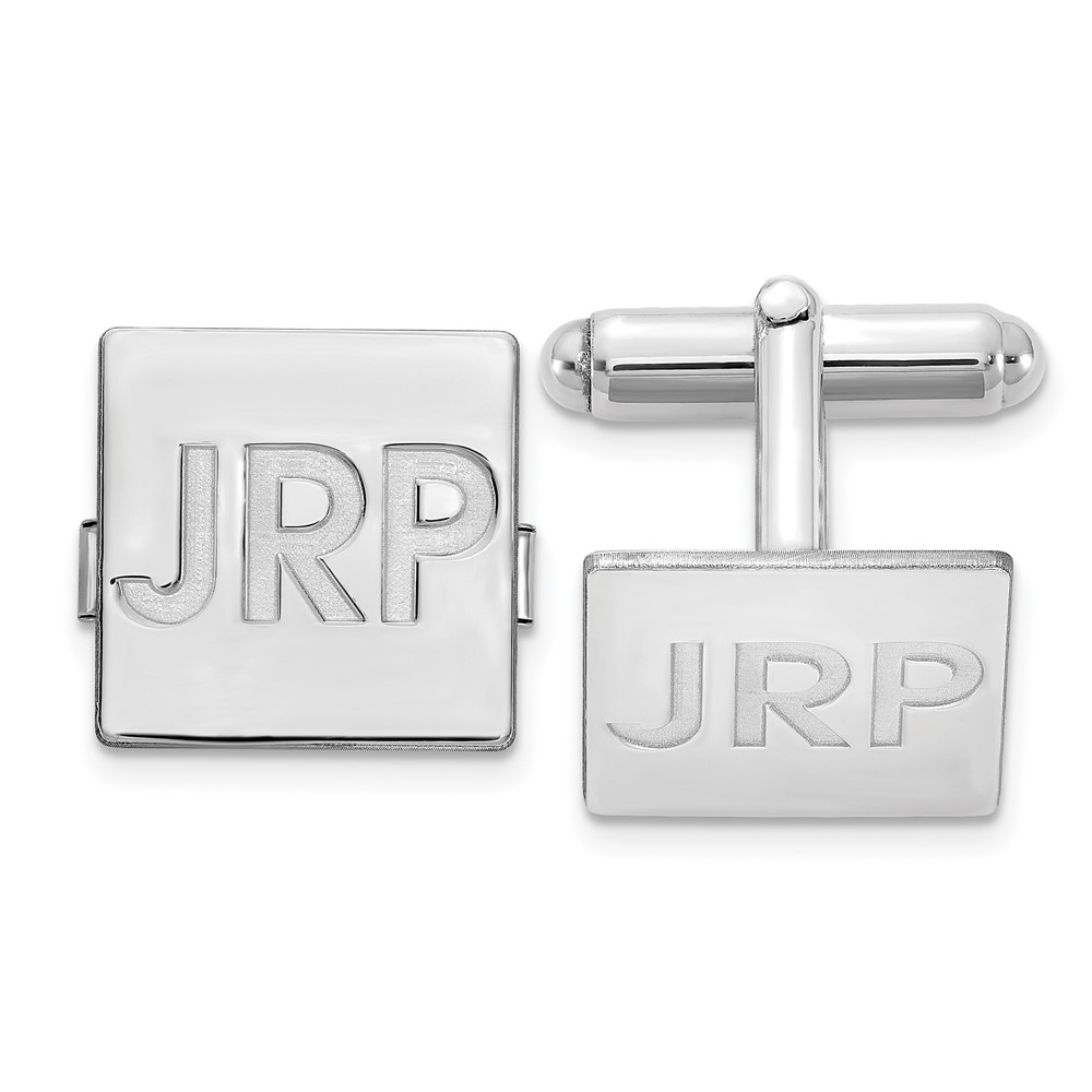 SS Rhodium-plated Recessed Letter Square Monogram Cuff Link