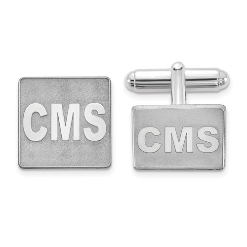 SS Rhod-plated Raised Letter Square Monogram Cuff Link