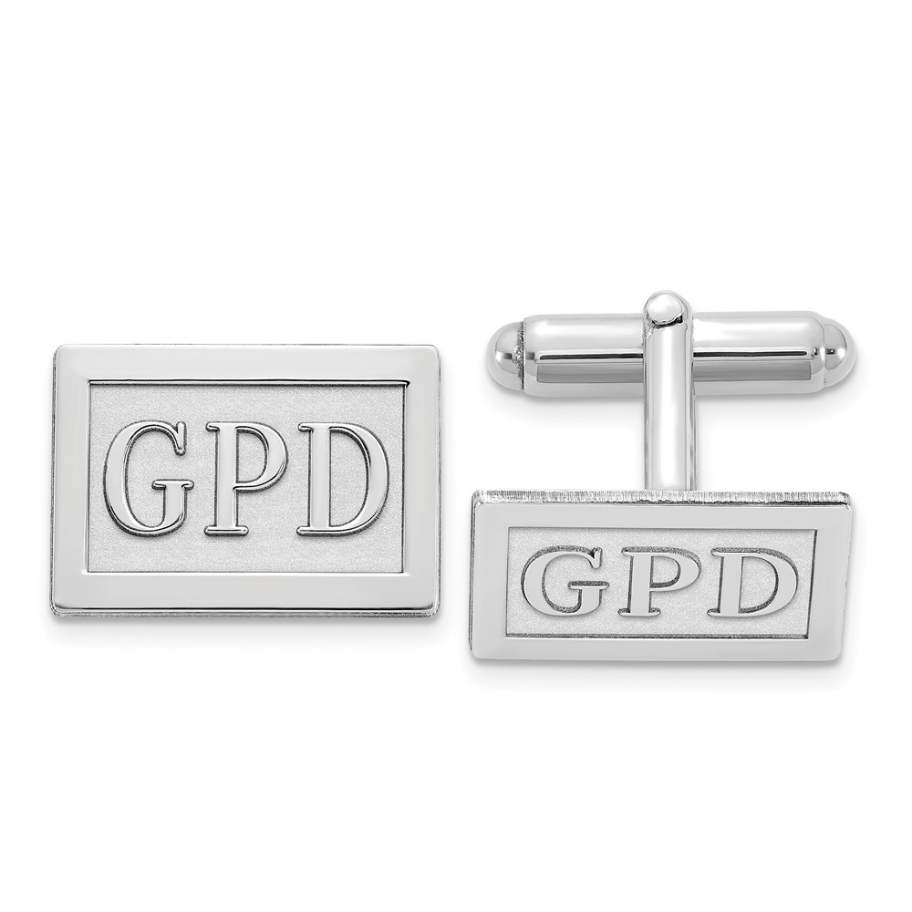 14K White Gold Raised Letter Rectangle Monogram Cuff Link