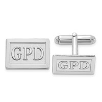 14K White Gold Raised Letter Rectangle Monogram Cuff Link view 1