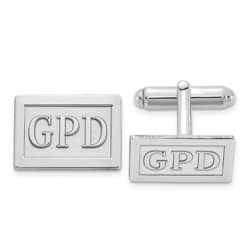14K White Gold Raised Letter Rectangle Monogram Cuff Link
