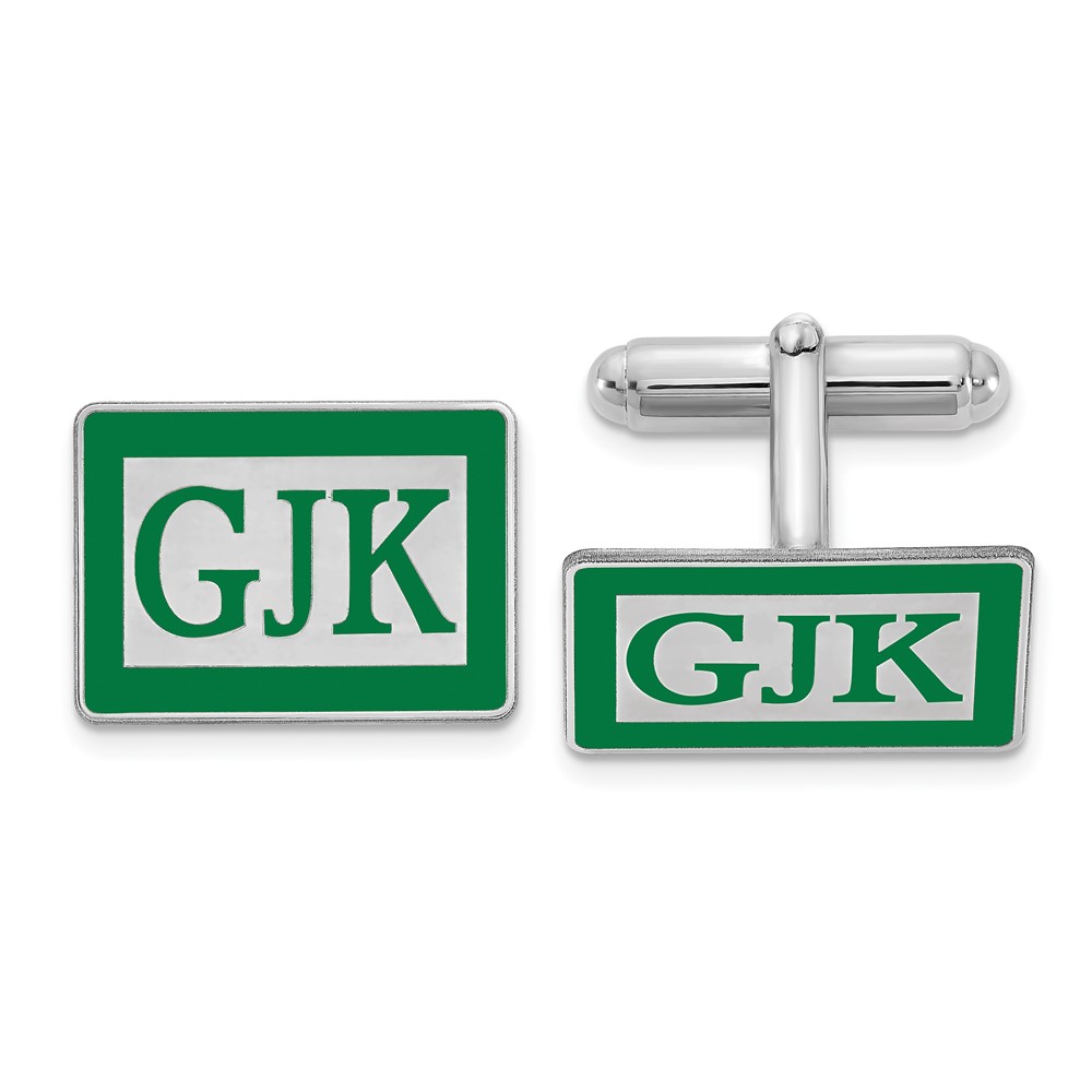 SS Rhodium-plated Epoxy Boarder and Letter Monogram Cuff Link