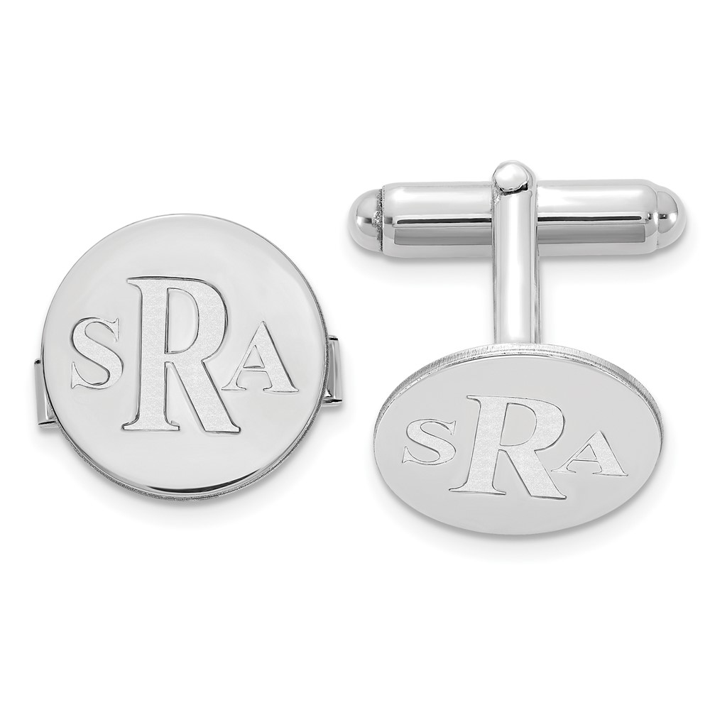 SS Rhodium-plated Recessed Letter Monogram Round Cuff Link