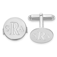 SS Rhodium-plated Recessed Letter Monogram Round Cuff Link view 1