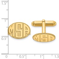 Sterling Silver Gold-plated Raised Letter Oval Monogram Cuff Link view 2