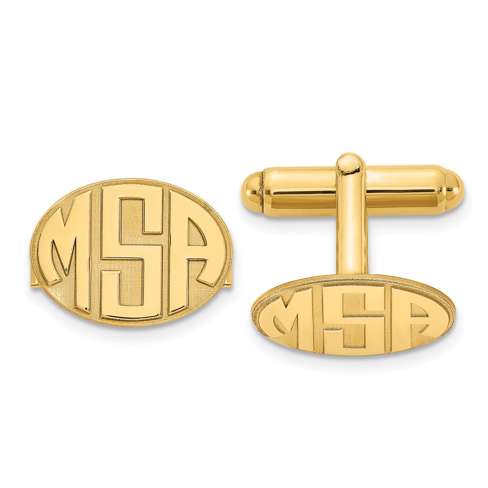 Sterling Silver Gold-plated Raised Letter Oval Monogram Cuff Link