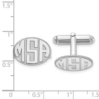 14K White Gold Raised Letter Oval Monogram Cuff Link view 2