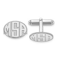 14K White Gold Raised Letter Oval Monogram Cuff Link view 1