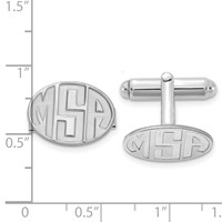 SS Rhod-plated Recessed Letter Oval Monogram Cuff Link view 2