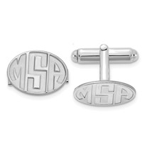 SS Rhod-plated Recessed Letter Oval Monogram Cuff Link view 1