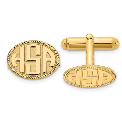 SS Gold-plated Raised Letter Oval with Boarder Monogram Cuff Link