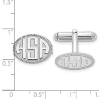 SS Rhod-plated Raised Letter Oval with Boarder Monogram Cuff Link view 2