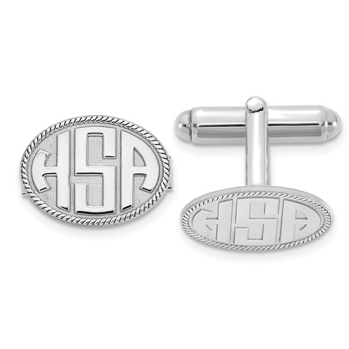 SS Rhod-plated Raised Letter Oval with Boarder Monogram Cuff Link