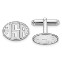 SS Rhod-pltd Recessed Letter Oval with Boarder Monogram Cuff Link view 1
