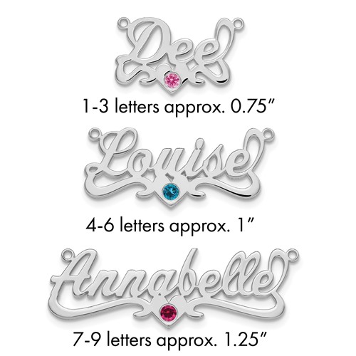 14K White Gold WG with 14K Rhod-plated Bezel Birthstone Heart Name Plate