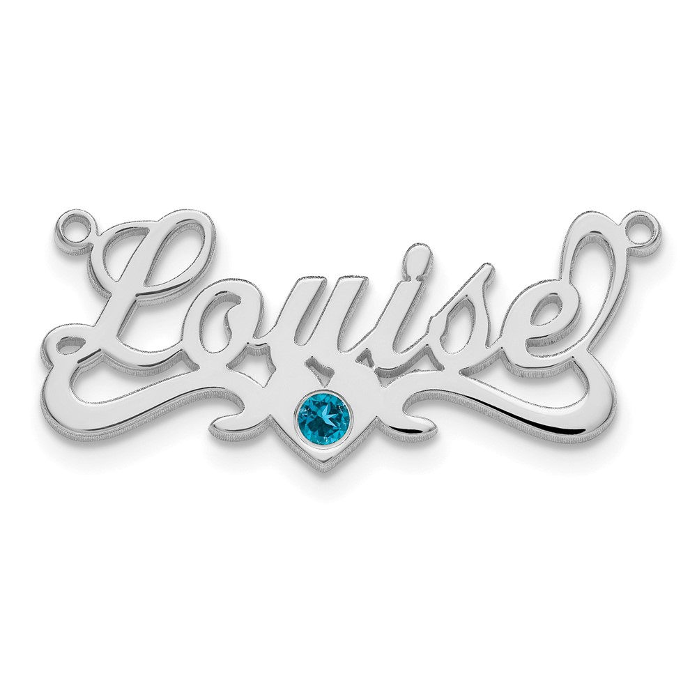 Sterling Silver/Rhodium-plated Polished Birthstone with Heart Name Plate