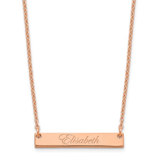 Sterling Silver Rose-plated Small Edwardian Script Bar Necklace