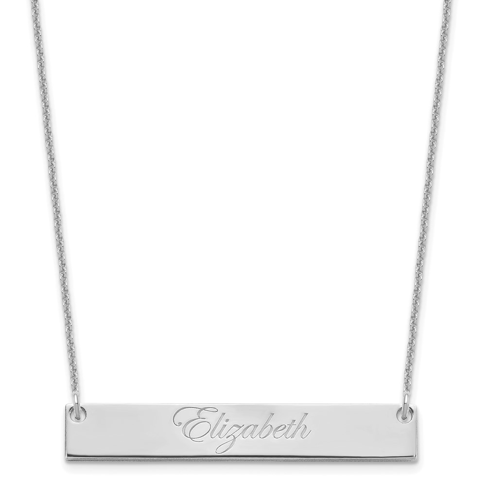 10K White Gold Medium Edwardian Script Bar Necklace