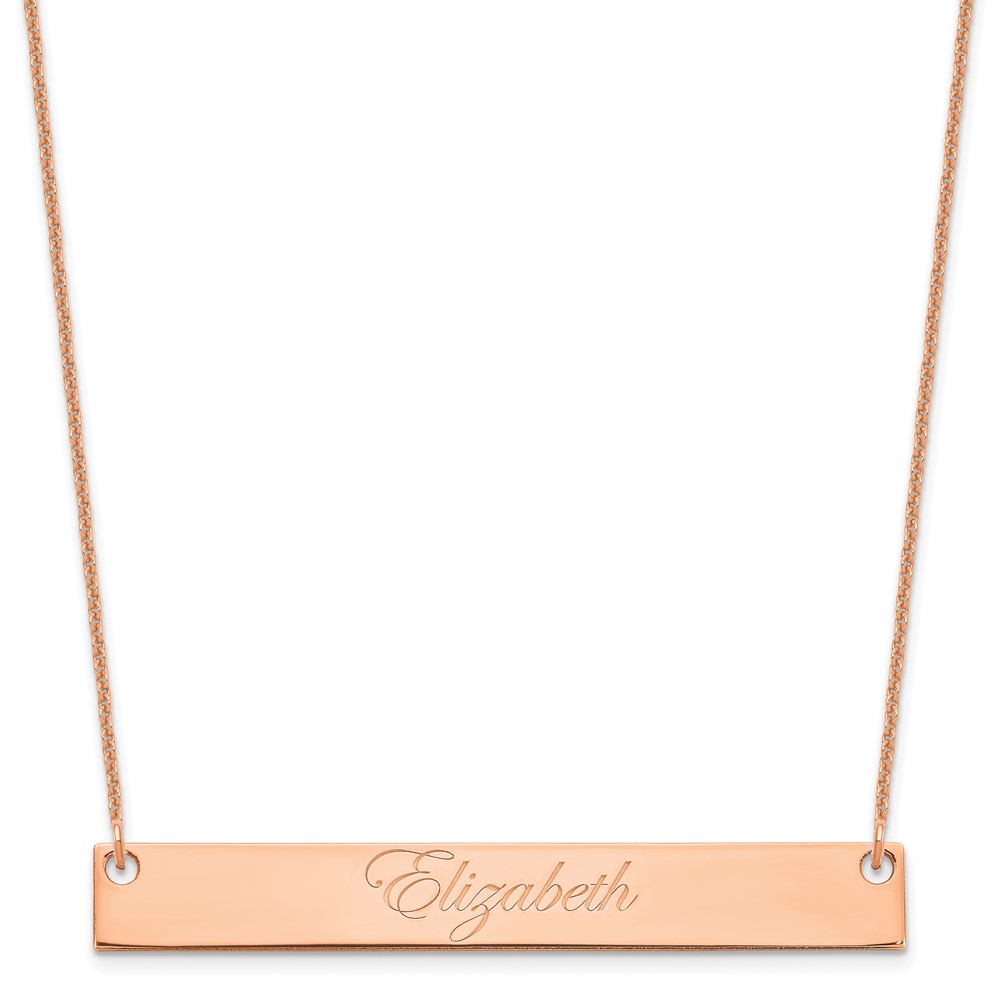14K Rose Gold Large Edwardian Script Bar Necklace