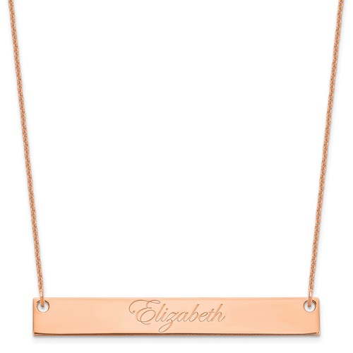 14K Rose Gold Large Edwardian Script Bar Necklace