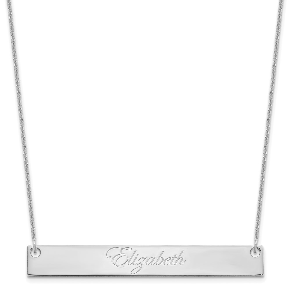 14K White Gold Large Edwardian Script Bar Necklace