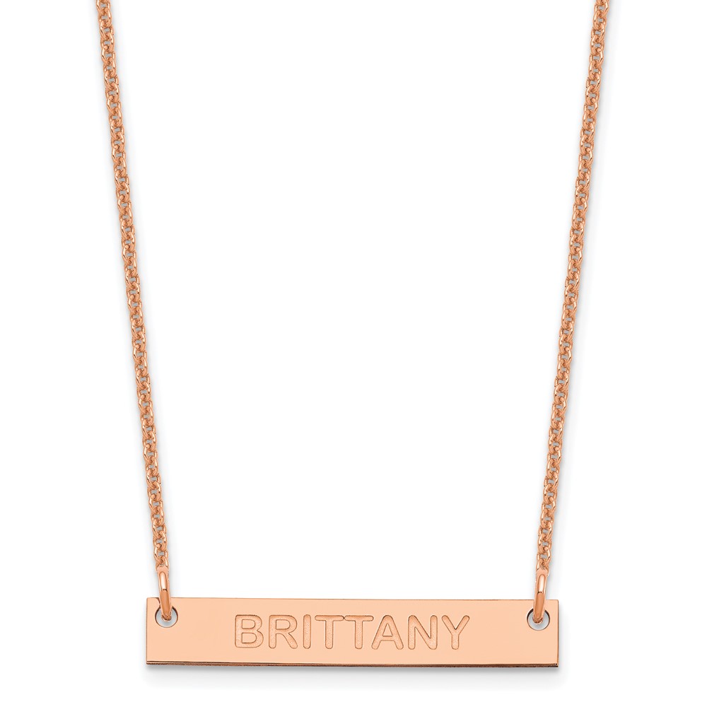 14K Rose Gold Small Capitalized Arial Rounded Bar Necklace