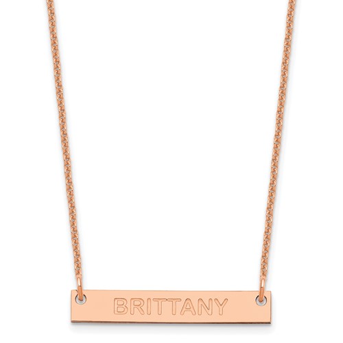 14K Rose Gold Small Capitalized Arial Rounded Bar Necklace
