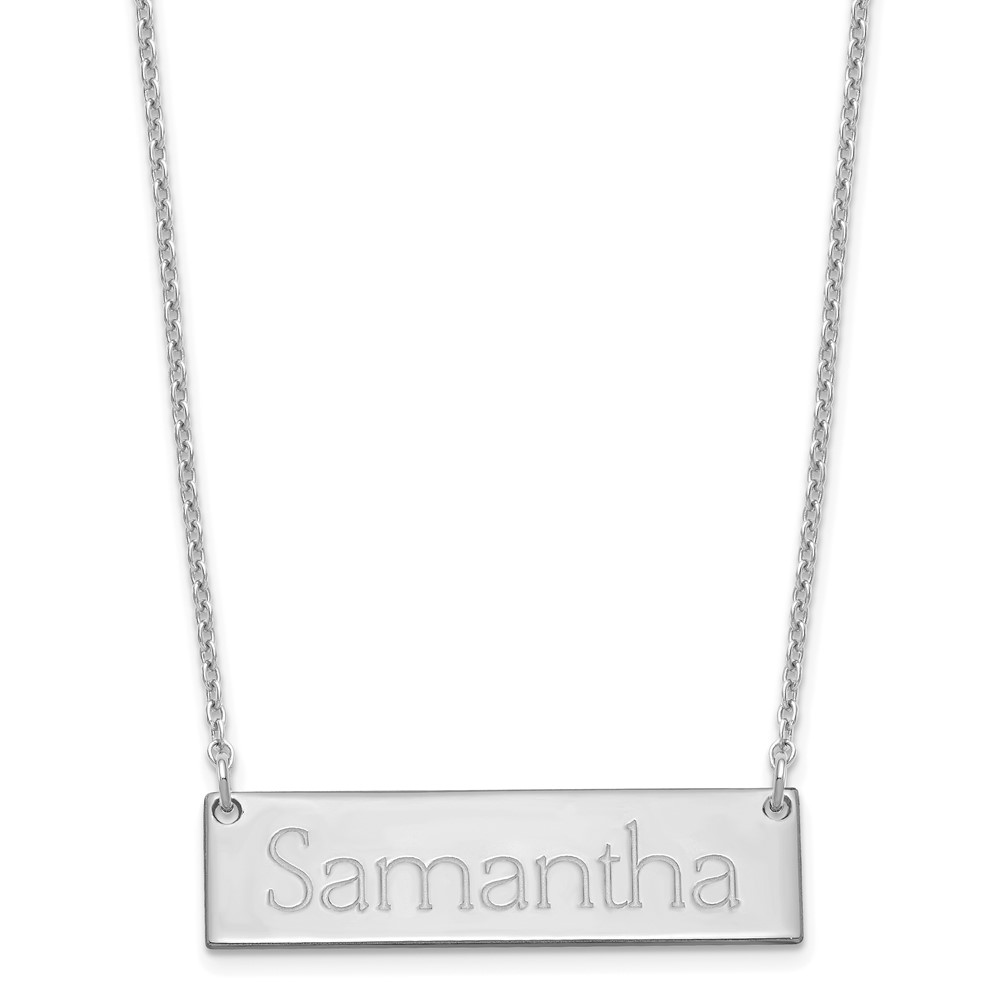Sterling Silver/Rhodium-plated Small Polished Name bar Necklace