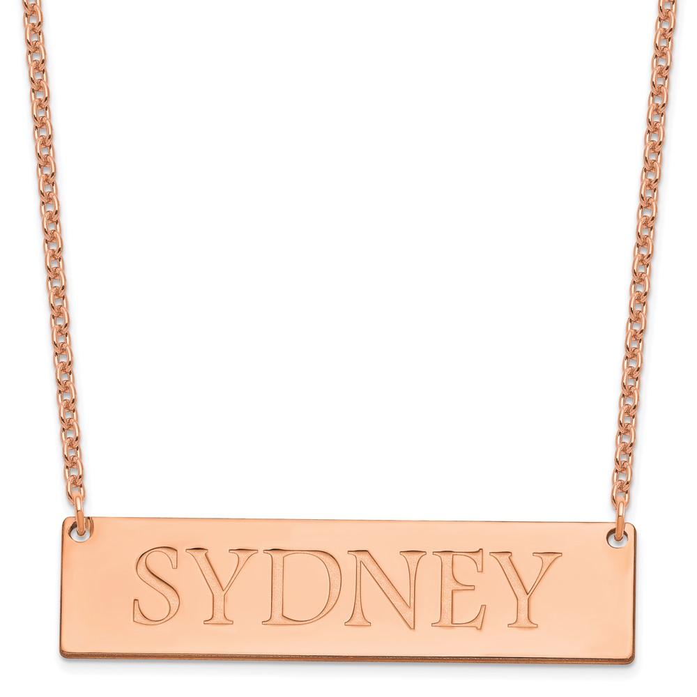 Sterling Silver/Rose-plated Large Polished Name Bar Necklace