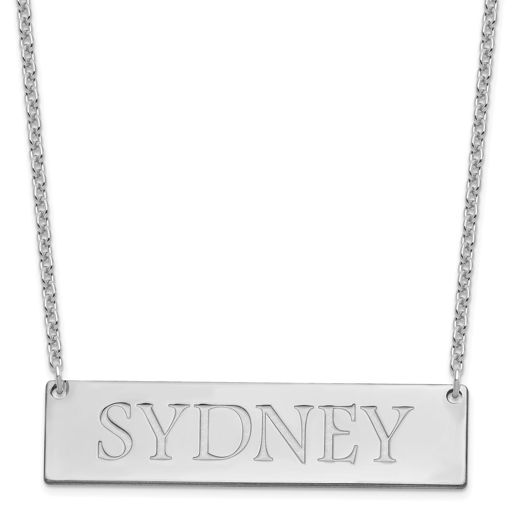 Sterling Silver/Rhodium-plated Large Polished Name Bar Necklace