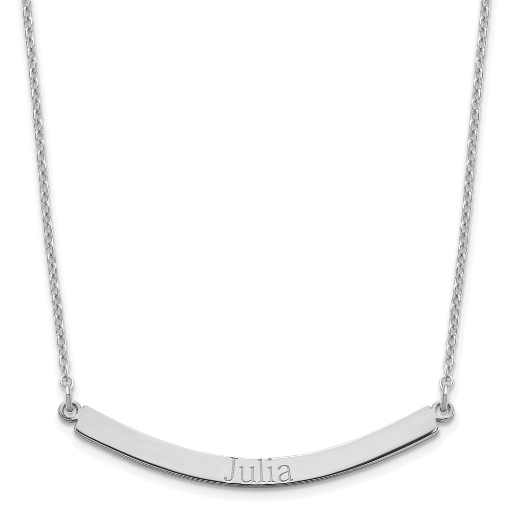 Sterling Silver/Rhodium-plated Recessed Letter Curved Bar Necklace