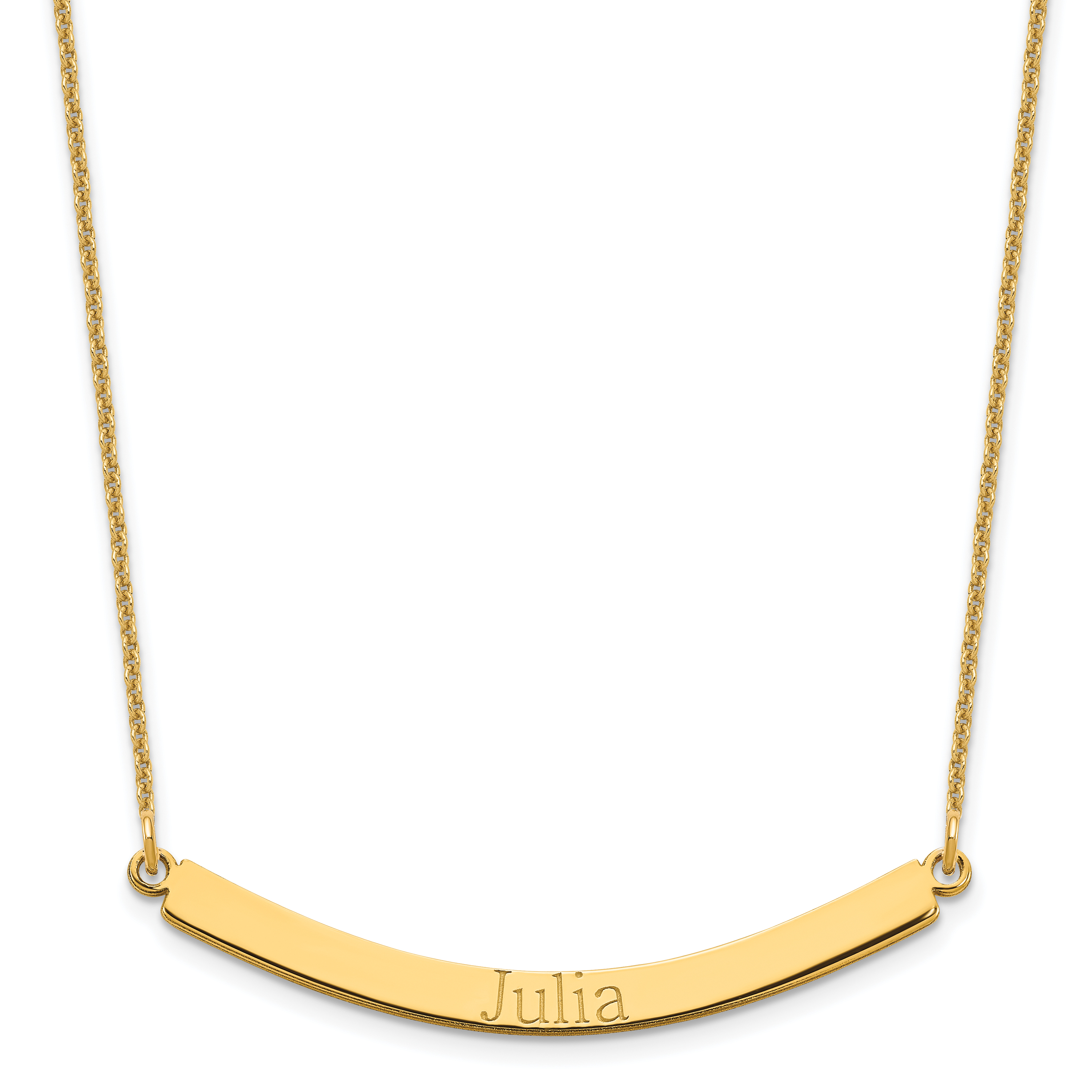 14K Recessed Letters Curved Name Bar Necklace J.C.’s Jewelry