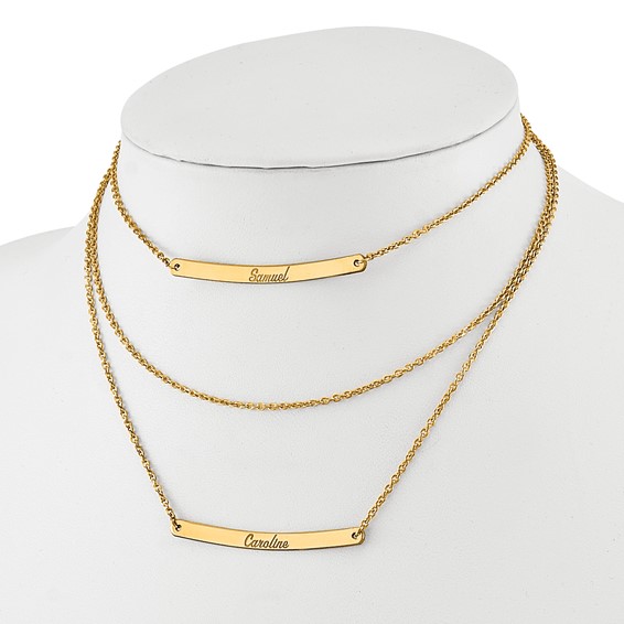 Brushed 3 Chain Bar Name Necklace