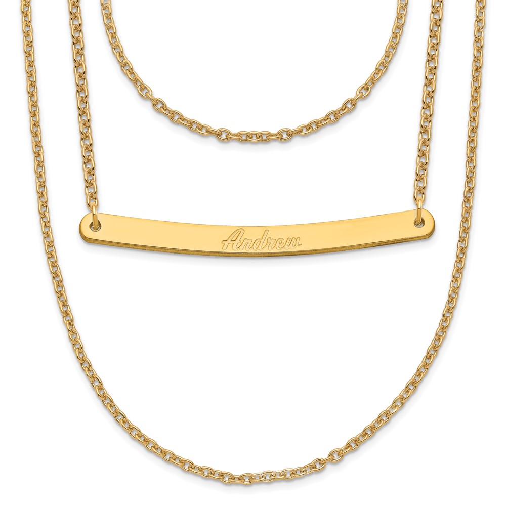 Sterling Silver/Gold-plated Brushed 3 Chain with 1 Bar Necklace