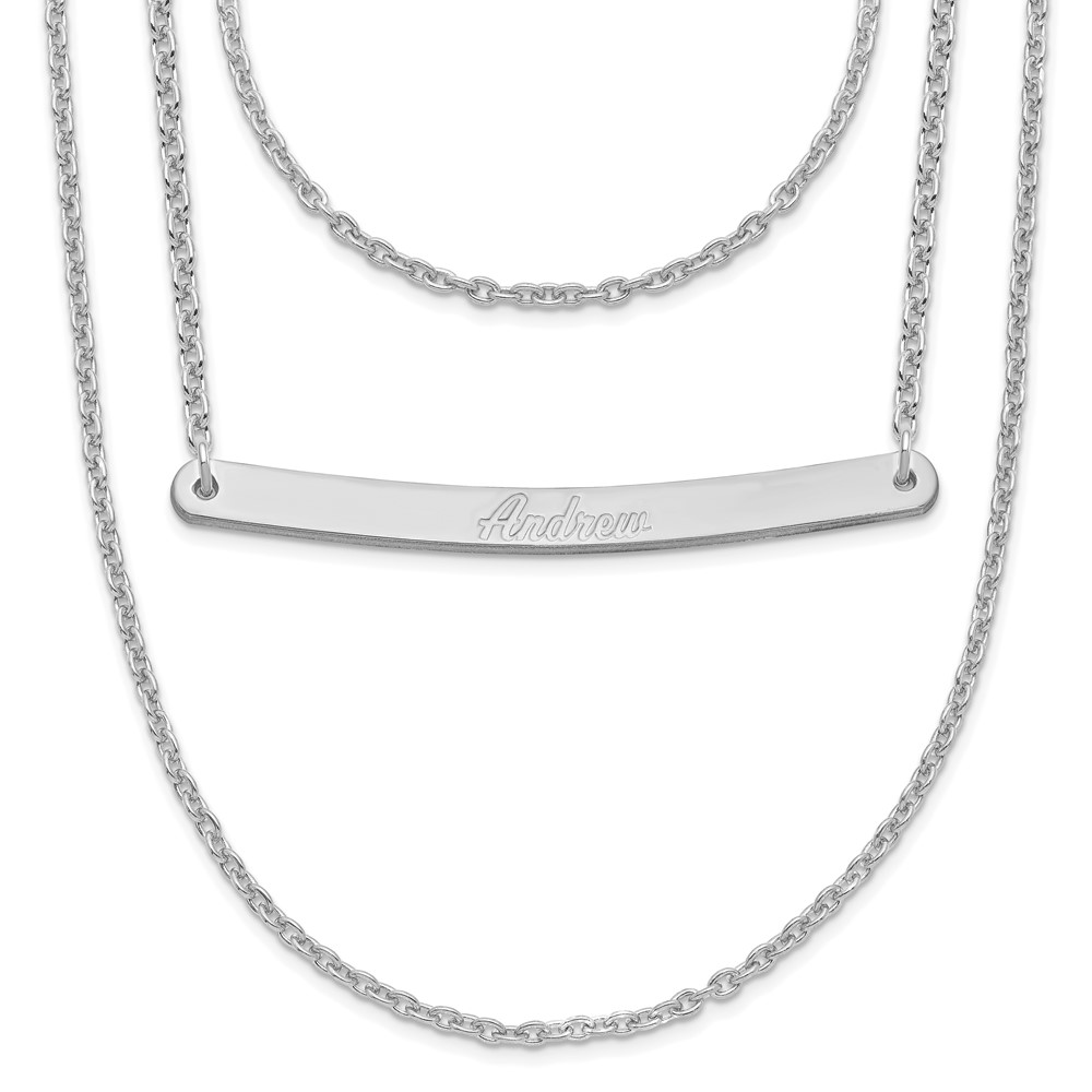 Sterling Silver/Rhodium-plated Brushed 3 Name with 1 Bar Necklace