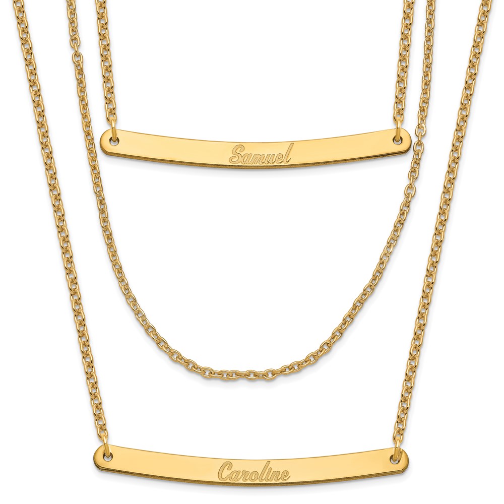 Sterling Silver/Gold-plated Brushed 3 Chain with 2 Bars Necklace
