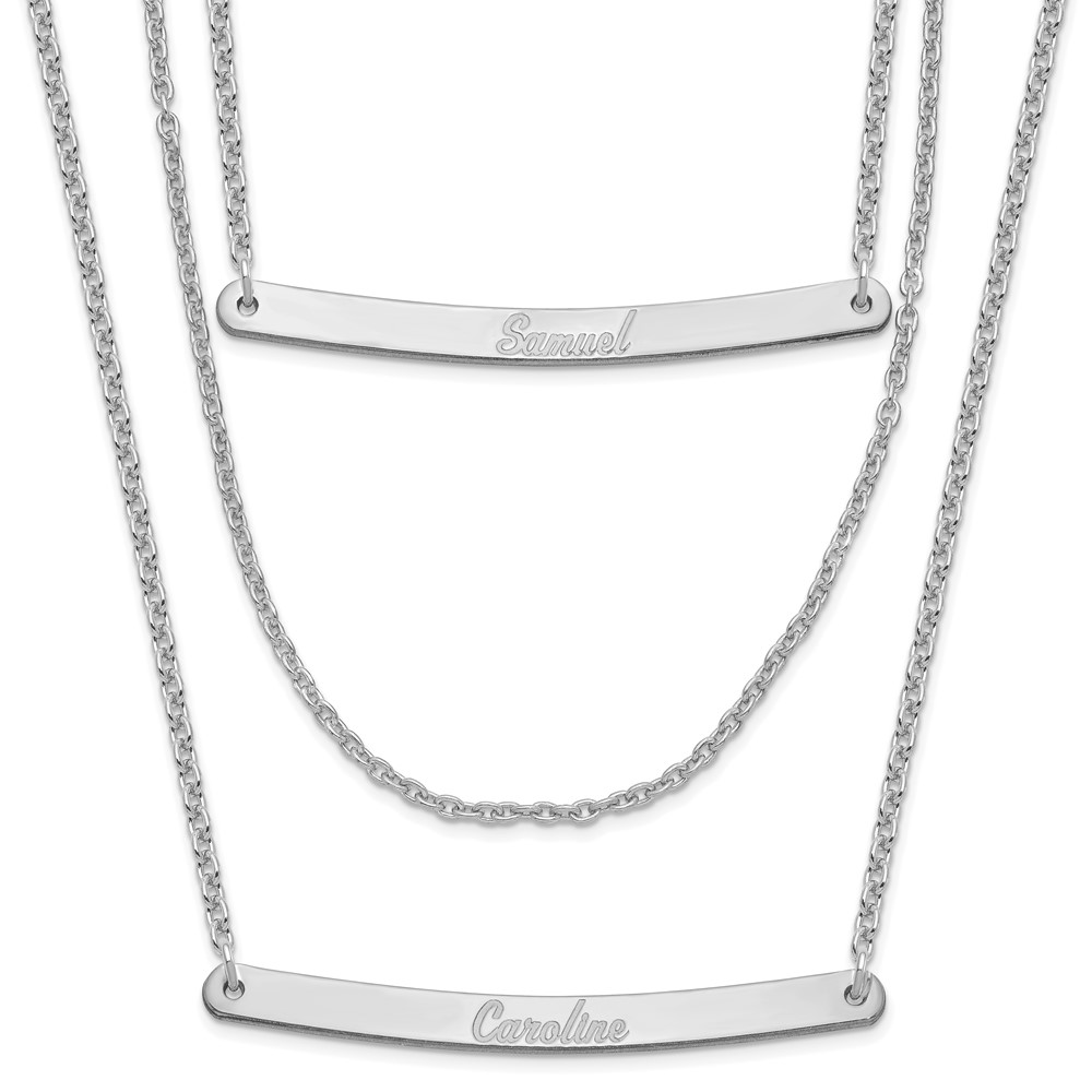 Sterling Silver/Rhodium-plated Brushed 3 Chain with 2 Bars Necklace