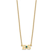 SS Gold-plated 2 Initials Necklace with 14K Bezel Birthstone view 2
