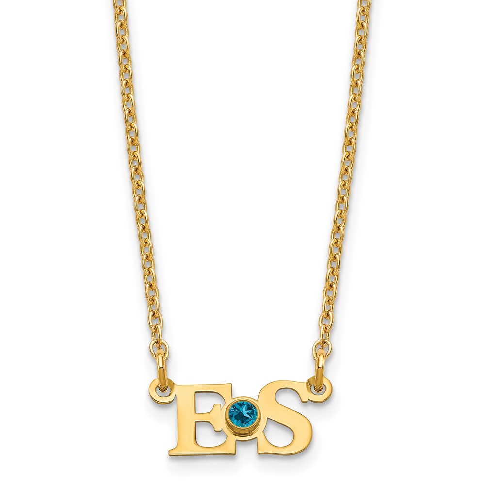 SS Gold-plated 2 Initials Necklace with 14K Bezel Birthstone