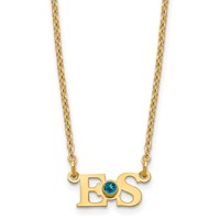 SS Gold-plated 2 Initials Necklace with 14K Bezel Birthstone view 1