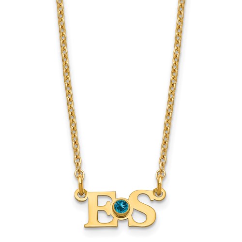 SS Gold-plated 2 Initials Necklace with 14K Bezel Birthstone