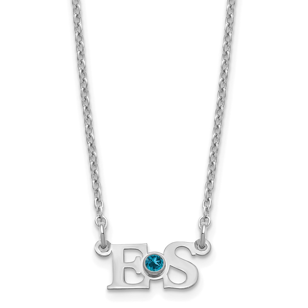 SS Rhod-plated 2 Initials Necklace with 14K Bezel Birthstone