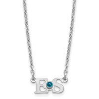 SS Rhod-plated 2 Initials Necklace with 14K Bezel Birthstone view 1
