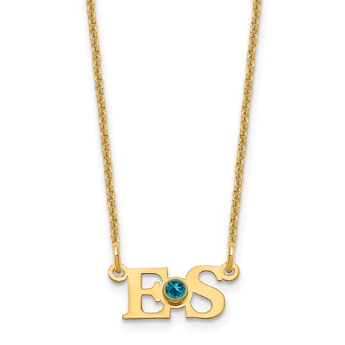 14K Yellow Gold YG 2 Initials Necklace with 14K Rhodium-plated Bezel Birthstone