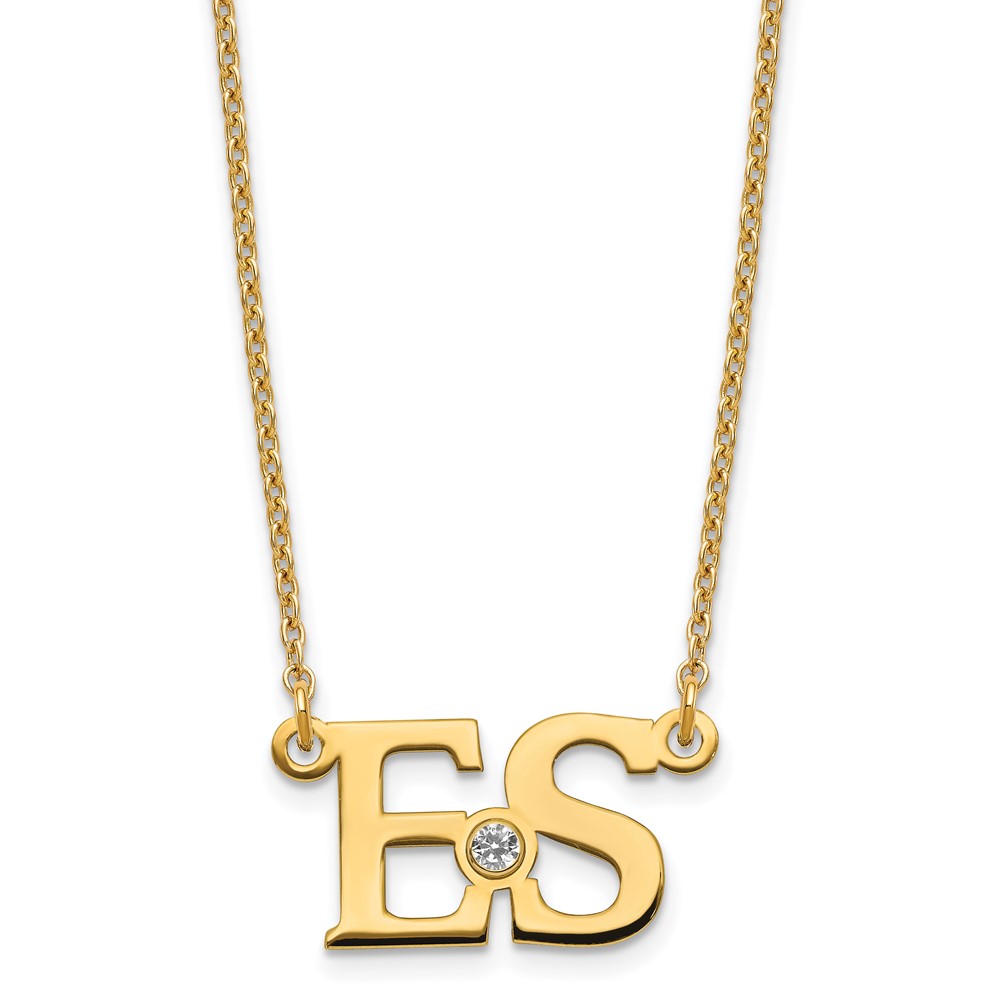SS Gold-plated 2 Initials Necklace with 14K Two-Tone Gold Bezel Birthstone